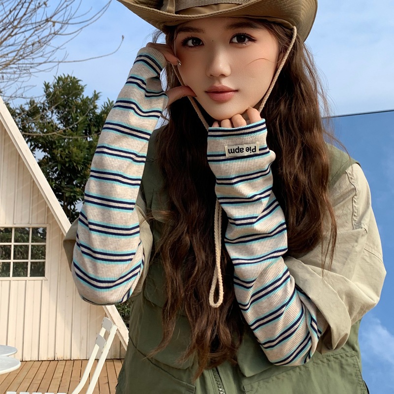 Cotton Loose Striped Sun Sleeves for Women - Summer Long Style UV Protection Driving Compatible Ice Sleeves Women Arm Guards Wholesale