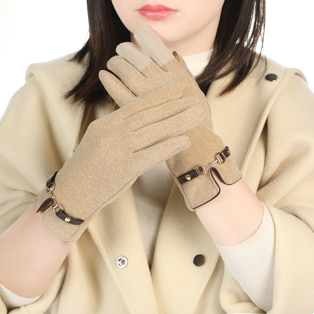 Guantes de terciopelo bordados de estilo coreano temperamento suave cruzado guantes cálidos con pantalla táctil guantes de dedo de niña