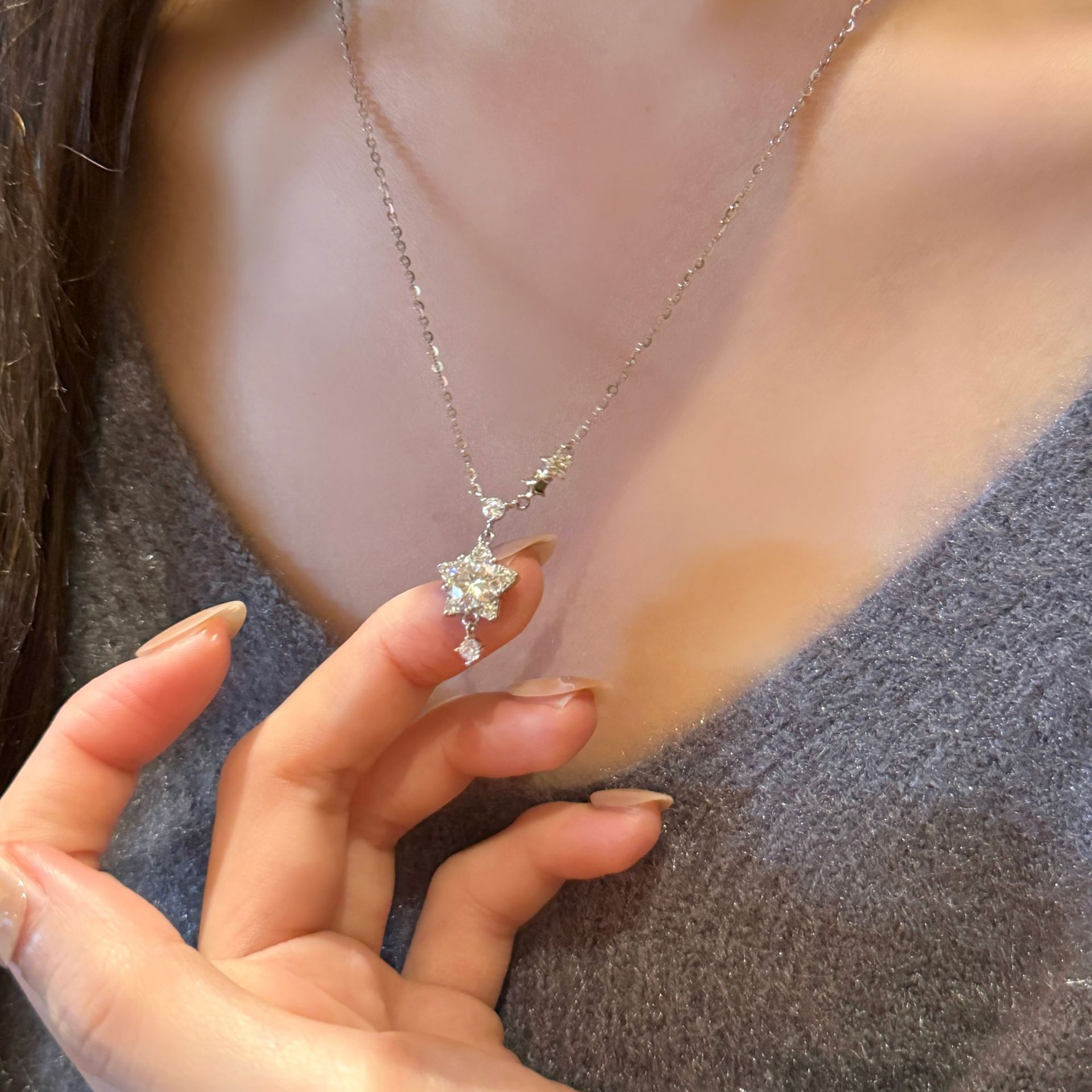 Parure collier et boucles d'oreilles étoile en argent sterling s925_voghion.com