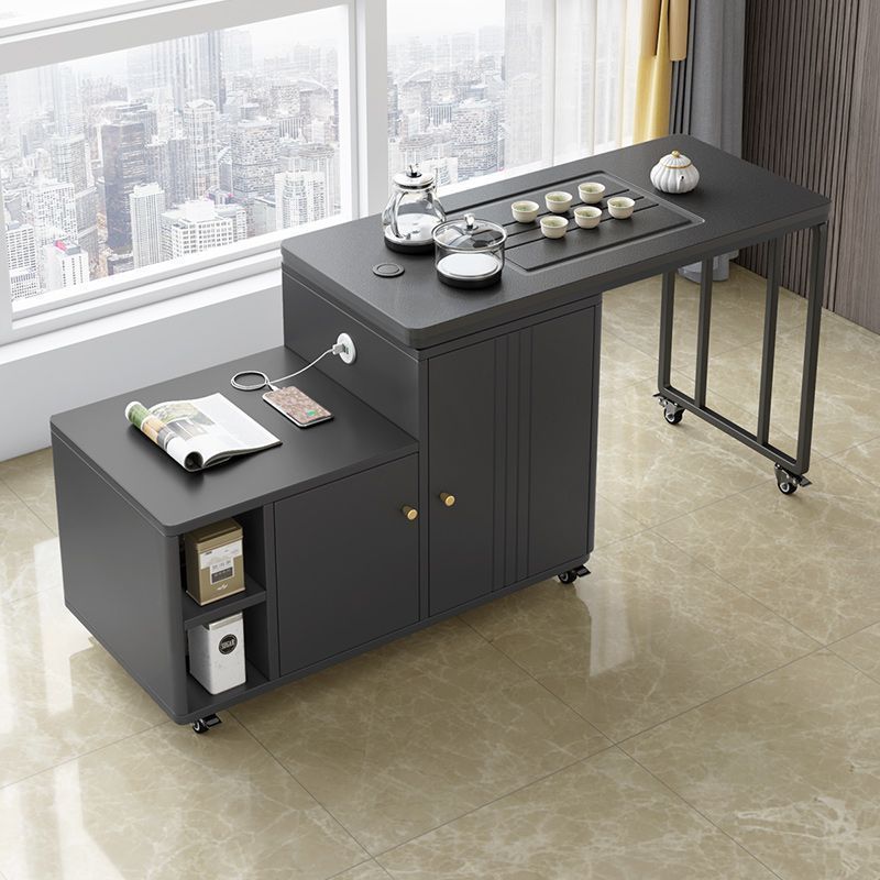 Mesa de té móvil mesa de té de doble propósito oficina multifuncional coche de té doméstico con ruedas mesa de oficina de piedra negra simple
