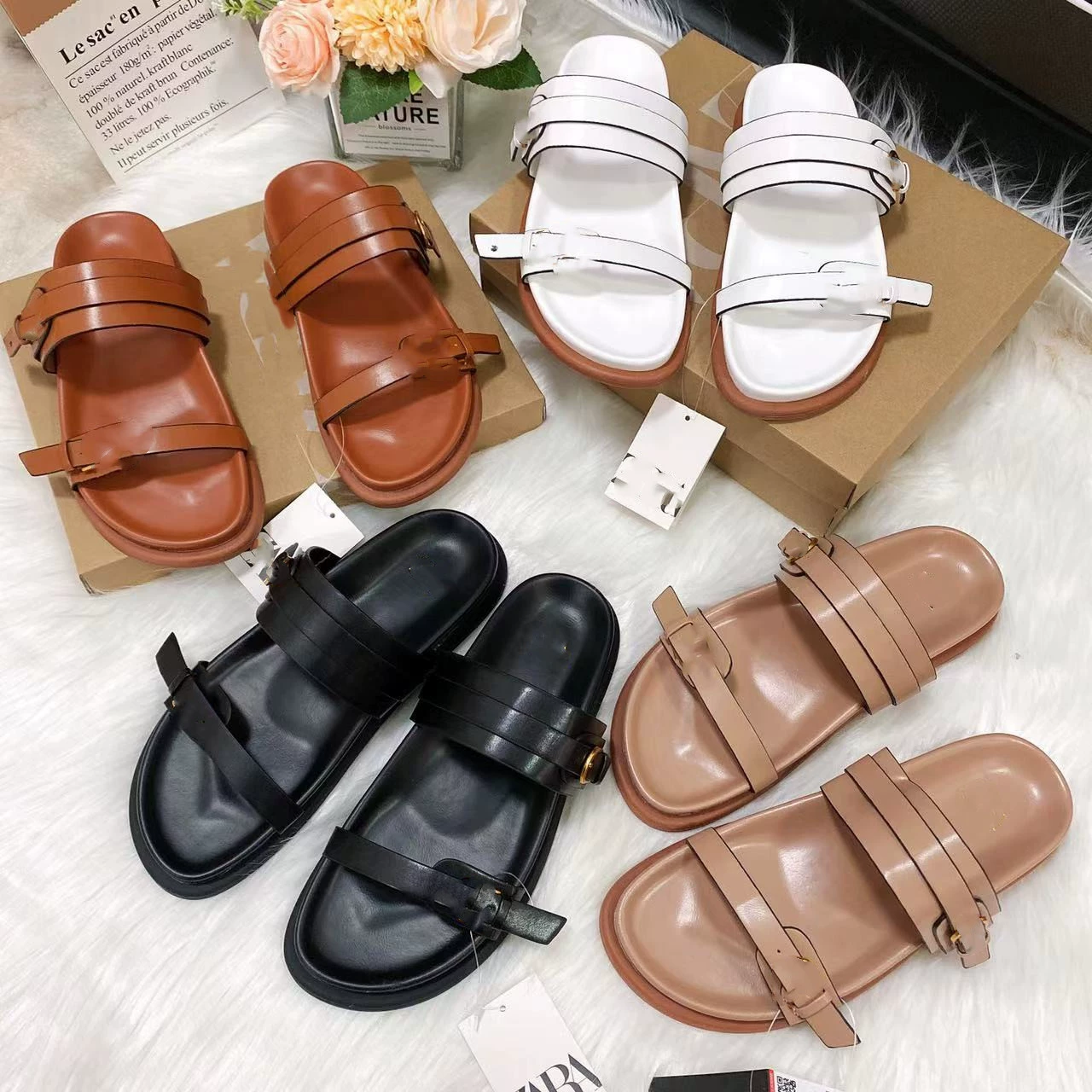 ZAR новые оригинальные стандартные 2024, трансграничные тапочки большого размера на платформе и толстой подошве с декоративной пряжкой, популярные в Европе и Америке красный стиль