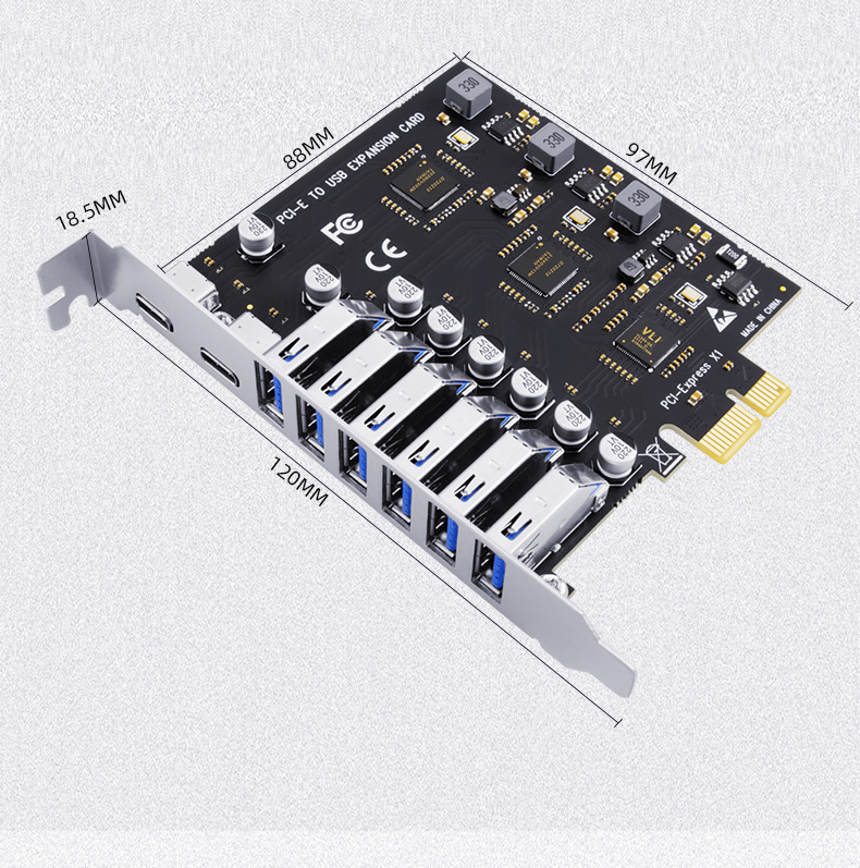 Tarjeta de expansión de escritorio USB3.2 tarjeta adaptadora de 8 puertos pci-e a interfaz frontal tipo C 19p chip NEC