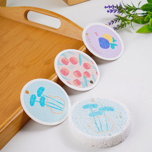 Round flower wood pulp cotton sponge sponge compressed absorbent wooden paddle sponge brush pot kitchen rag dishwashing artifact wholesale