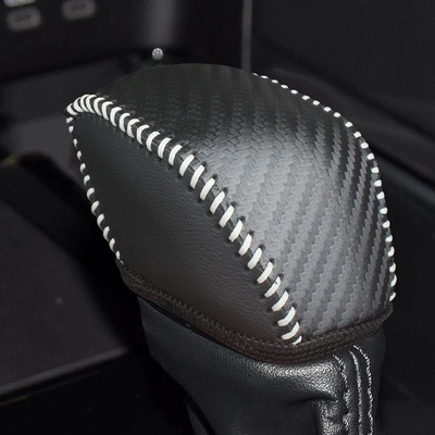 cover, Sürətlər qutusu və əl tormozu başlıqları - black-carbon-silver-gray-line-genuine-leather