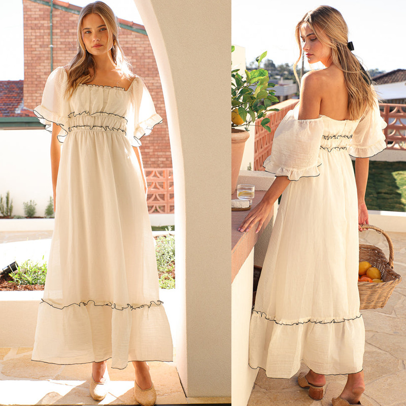 In-Stock 2025 Cross-Border European and American Amazon Exclusive New Summer Long Fairy Ruched Cross-Border Women's Dress