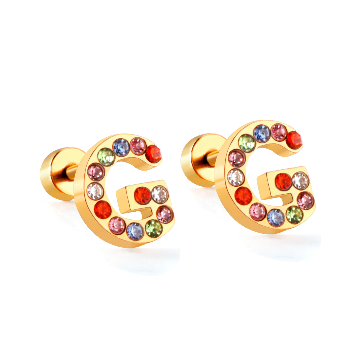Fashion Letter Stainless Steel Inlay Zircon Ear Studs 1 Pair display picture 40