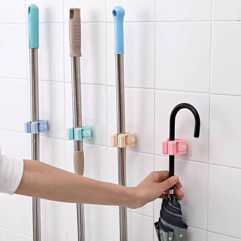 No-Trace Mop Holder, No-Drill Broom Rack, Strong Adhesive Hook for Bathroom, Wall-Mounted Mop Clip