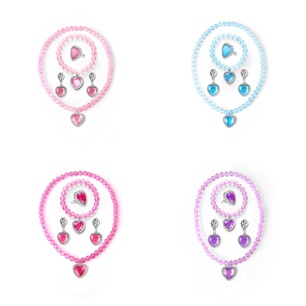 Frozen Heart Gemstone Children's Necklace Girls' Necklace Children's Ear Clips Children's Ring Children's Necklace Set