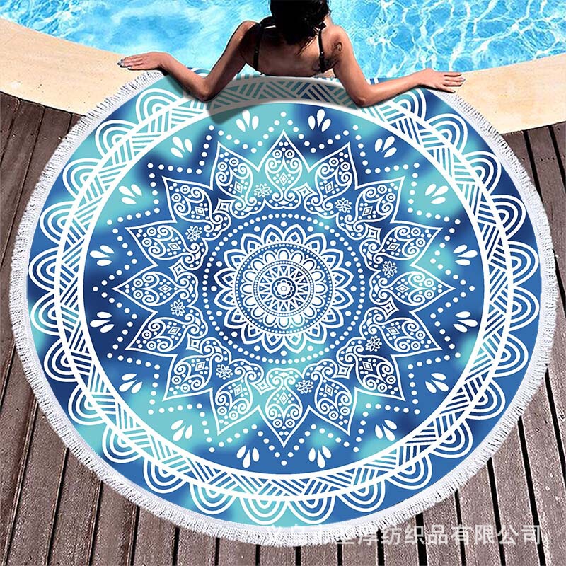 Amazon's Best-Selling Microfiber Round Tassel Beach Towel, Seaside Beach Mat, Swimming Beach Printed Bath Towel