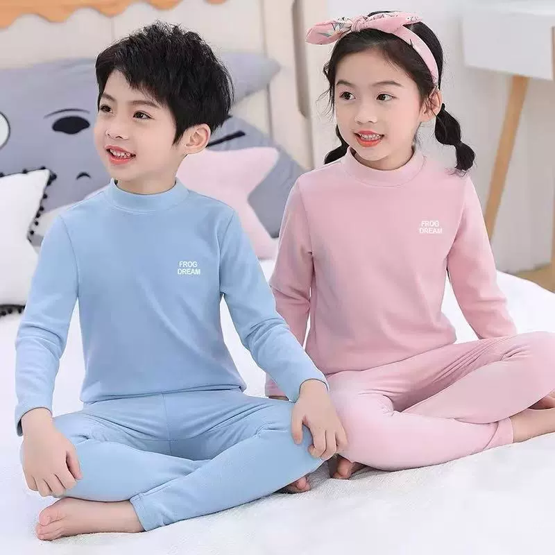 儿童德绒保暖半高领内衣裤套装2025新款男女童秋衣秋裤两件套童装