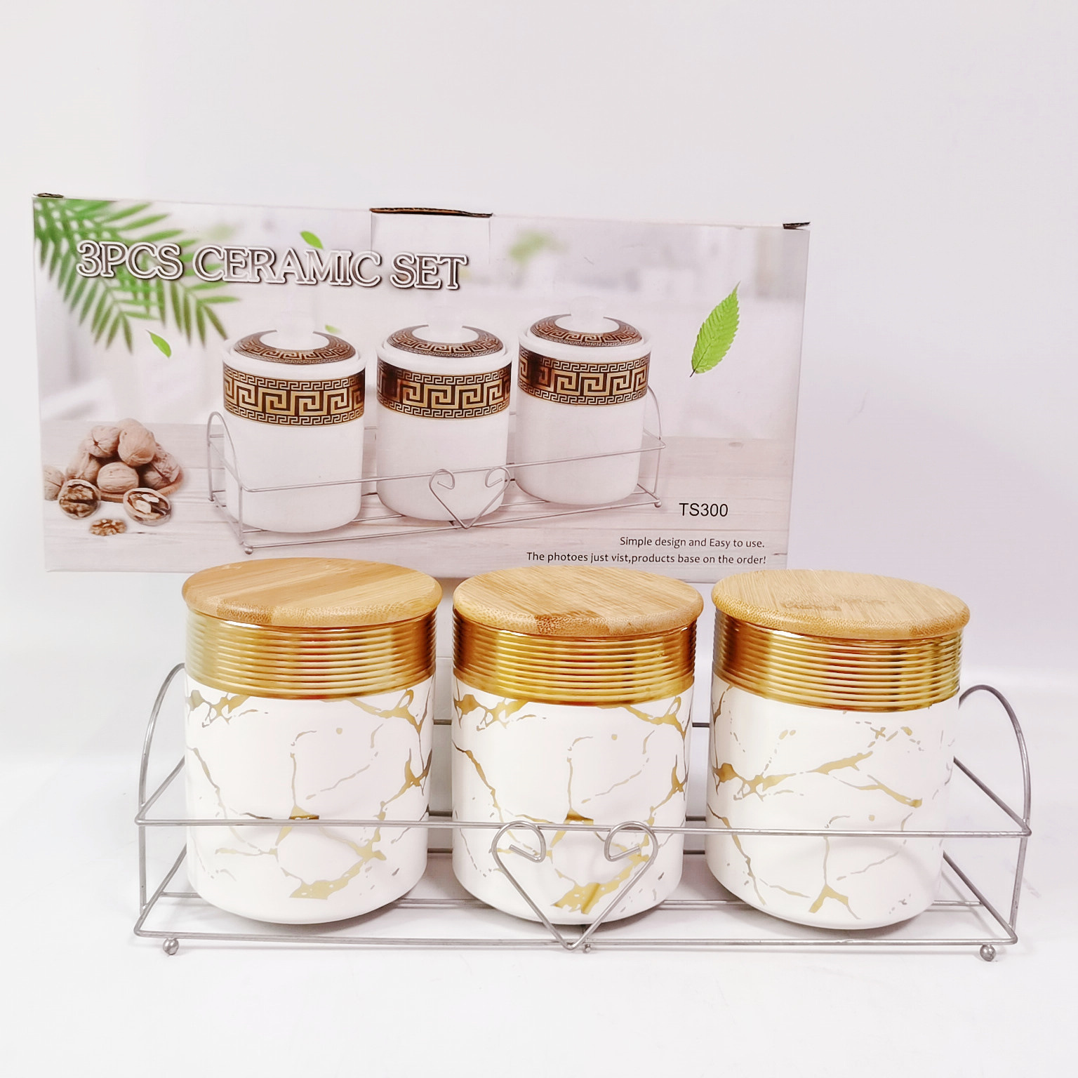 Exportación transfronteriza de almacenamiento de cerámica tarro galvanoplastia sellado tarro cocina condimento tarro con marco de hierro caramelo de almacenamiento tarro traje