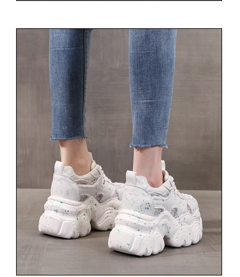 Giày sneaker nữ đế dày chunky lưới thoáng khí tăng chiều cao — Màu trắng chi tiết 13