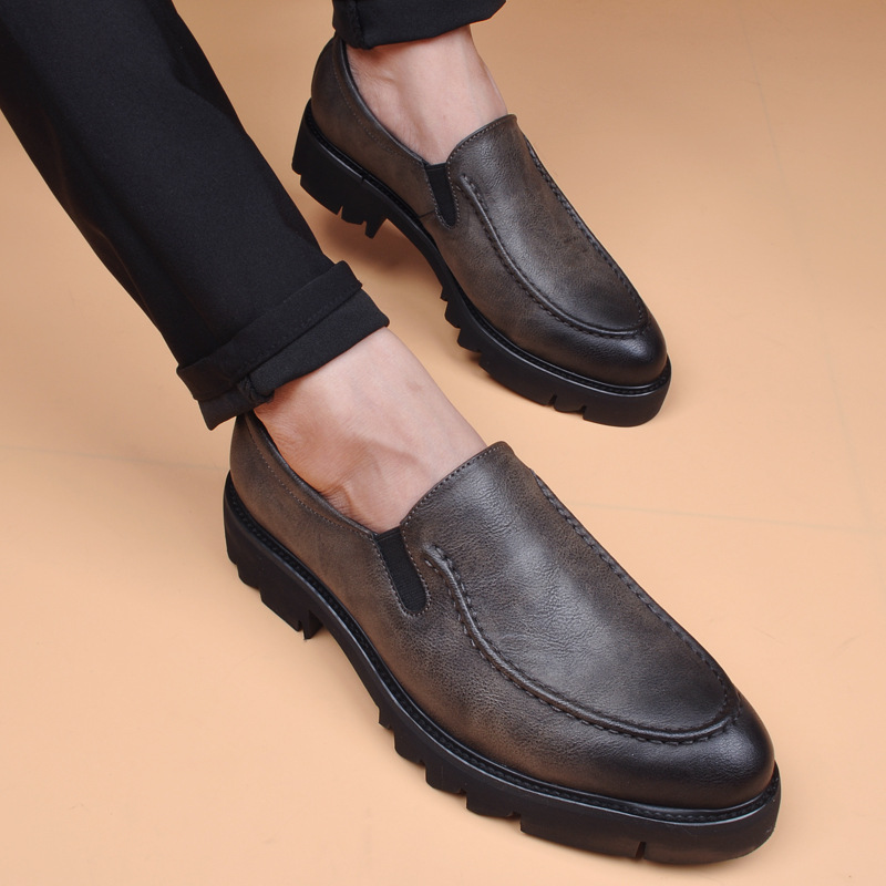 Men's Leather Formal Slip-on Shoes Retro Pointed Toe Wedding_voghion.com