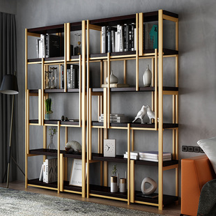 Light Luxury Modern Stainless Steel Floor Bookshelf Display Cabinet Golden Storage Rack Iron Decoration Metal Antique Rack for Living Room