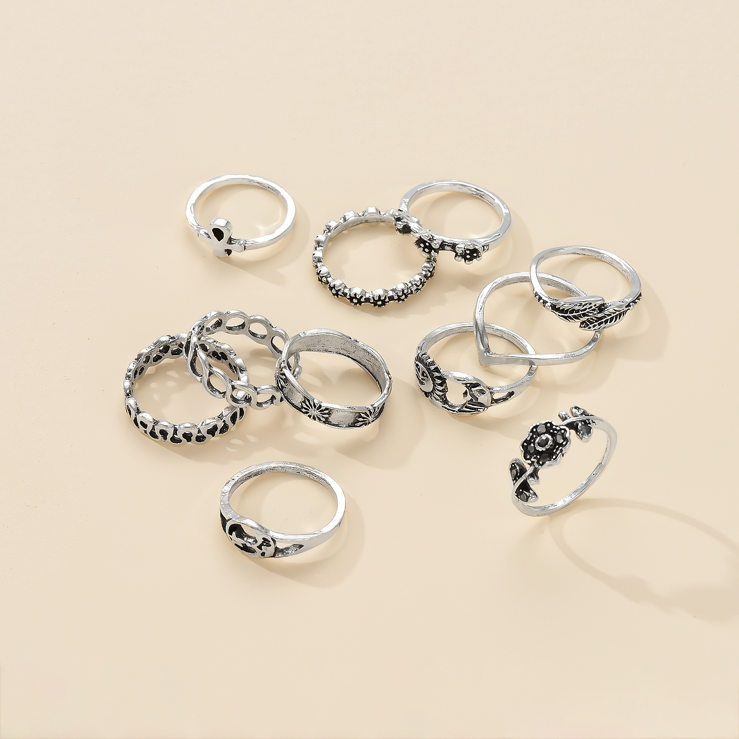 Simple Crown Cross Joint Ring 15 Piece Set display picture 3