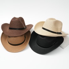 跨境男士西部牛仔帽可折叠女士草帽大沿沙滩遮阳帽夏天礼帽批发