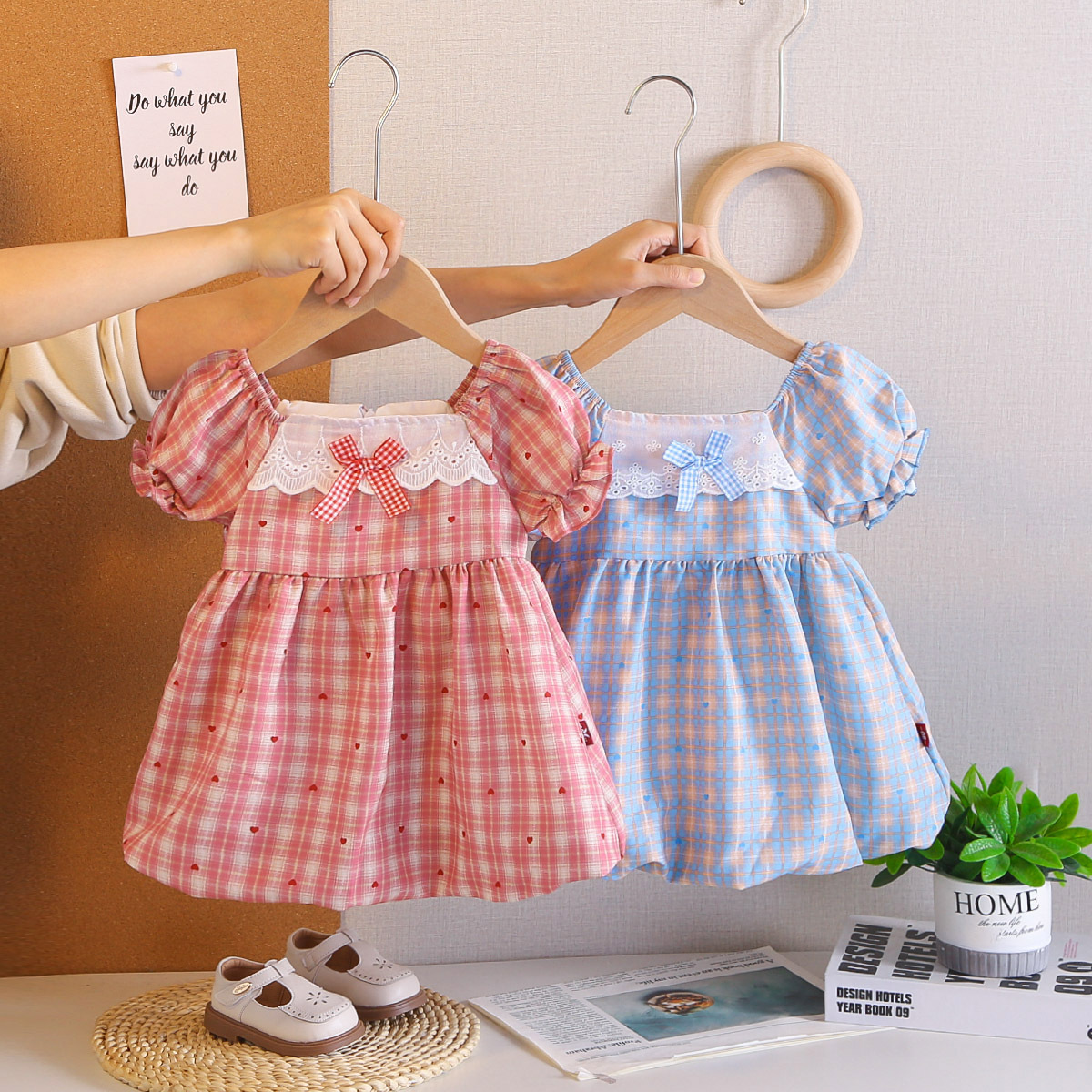 2026 Kidsren's Clothing Summer Girls Short-Sleeved Plaid Dress Baby Girl Infant Summer Thin Kidsren's Skirt Trendy