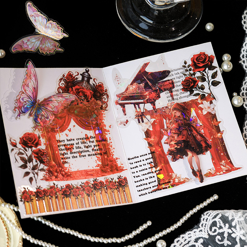 Cortina de jade Man danza láser aceite especial transparente pegatinas impermeables para mascotas bolsas diy pegatinas paisajísticas pegatinas de cortinas retro