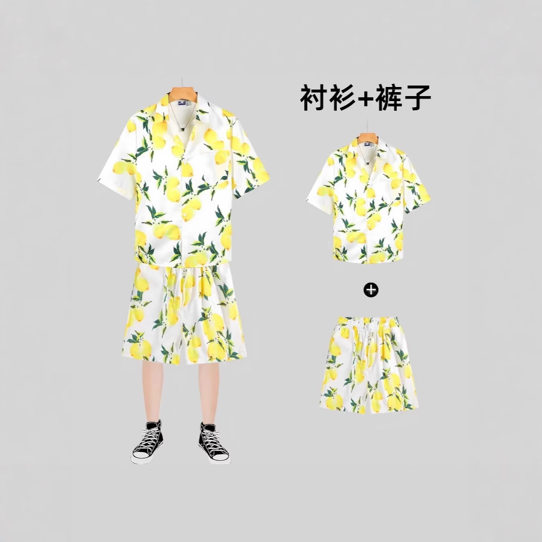 남성용 여름 해변 정장, 산야 해변 휴가 스타일 투피스 의류, 남성용 하와이안 스타일 여행복, 커플