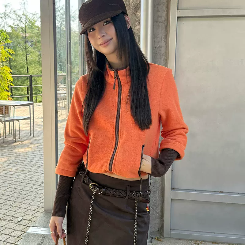 MMFISH时髦街头摇粒绒立领撞色松弛设计感休闲卫衣拉链外套25W606