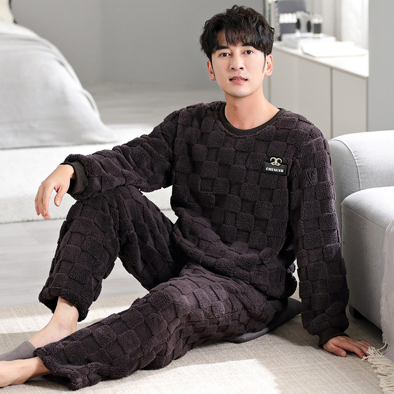 2023 pijamas de lana de coral de invierno para hombres cálido y grueso forro de felpa simple ropa de abrigo casual homewear