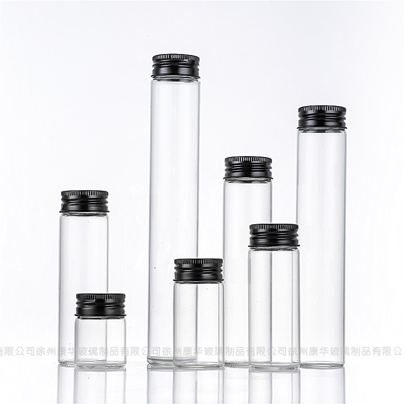 直径30mm螺口黑色卷边铝盖医用药瓶透明玻璃管制瓶分装药水瓶批发