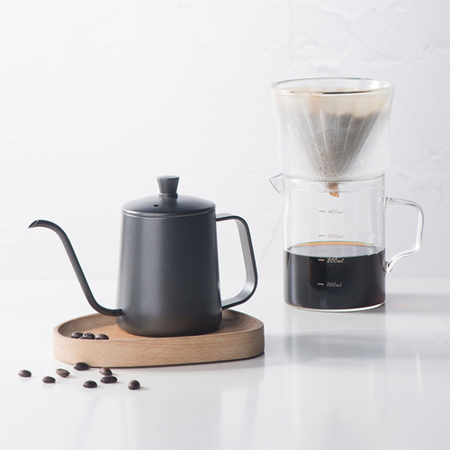 Coffee hand brewing kettle 304 stainless steel Teflon with lid and hanging ear coffee hand brewing coffee utensils long mouth and thin mouth kettle