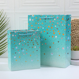 New five-pointed star handbag blue paper gift bag bronzing craft clothing bag blue gift bag for cross-border