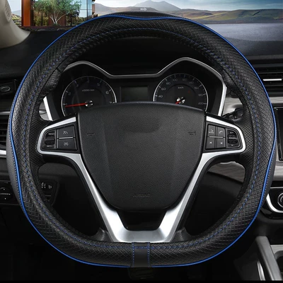 Steering wheel cover | supplies steering wheel cover - d-type-nappa-leather-black-line-blue-strip-38cm