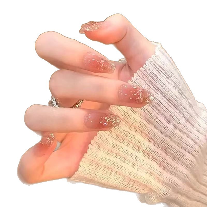 穿戴甲纯手作碎钻奶咖色腮红美拉德黄皮指甲贴氛围感显白美甲贴片|undefined