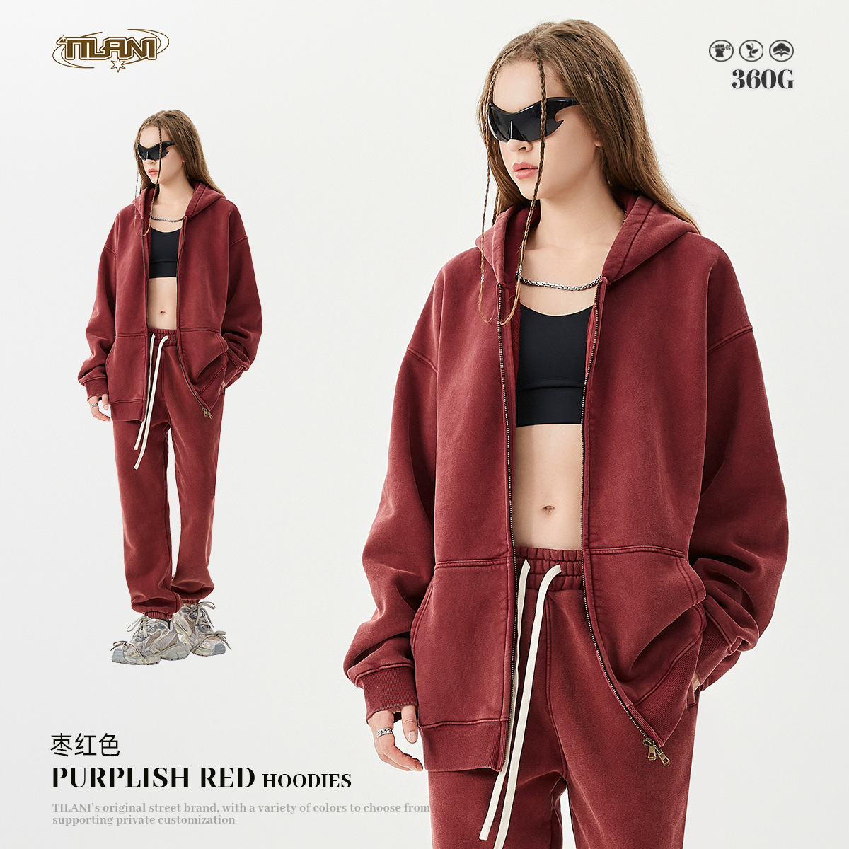 TILANI suéter de los hombres pantalones de chándal traje transfronterizo marca de moda con capucha Otoño e Invierno de lana forrada engrosada conjunto de dos piezas de los hombres