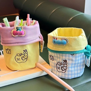 Japanese-Style Creative Pull-Out Pencil Case High-Value Vertical Flip Pencil Case for Girls Border Bag Student Cute Embroidered Pencil Bag