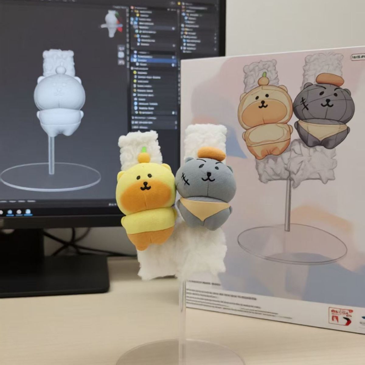 Car Seatbelt Plush Toy with Gray Wolf and Self-Deprecating Bear Design, Universal Shoulder Strap Plush Toy