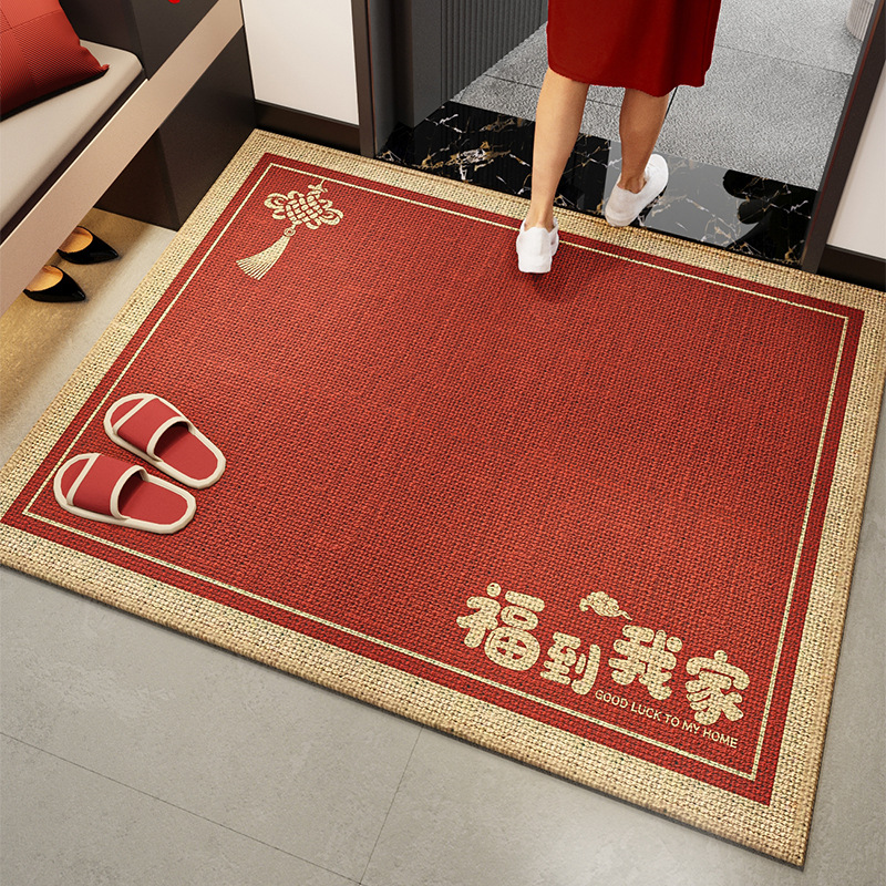 Tapete de entrada em veludo belga TPR, tapete de entrada vermelho para casamento chinês, tapete vermelho para casa, lavável.