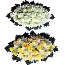 跨境墓碑墓花仿真玫瑰花美陈仿真绢花龙船墓地花圈落地花环厂定制