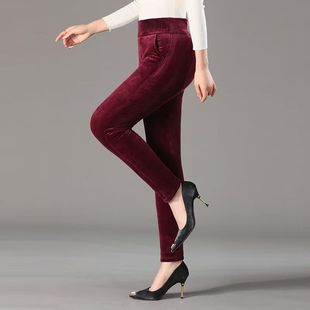 Lynx Velvet Mom Pants Autumn and Winter Thickened Women's High Waist Middle-aged and Elderly Cotton Pants Warm Outer Wear Mom Pants Women's Pants