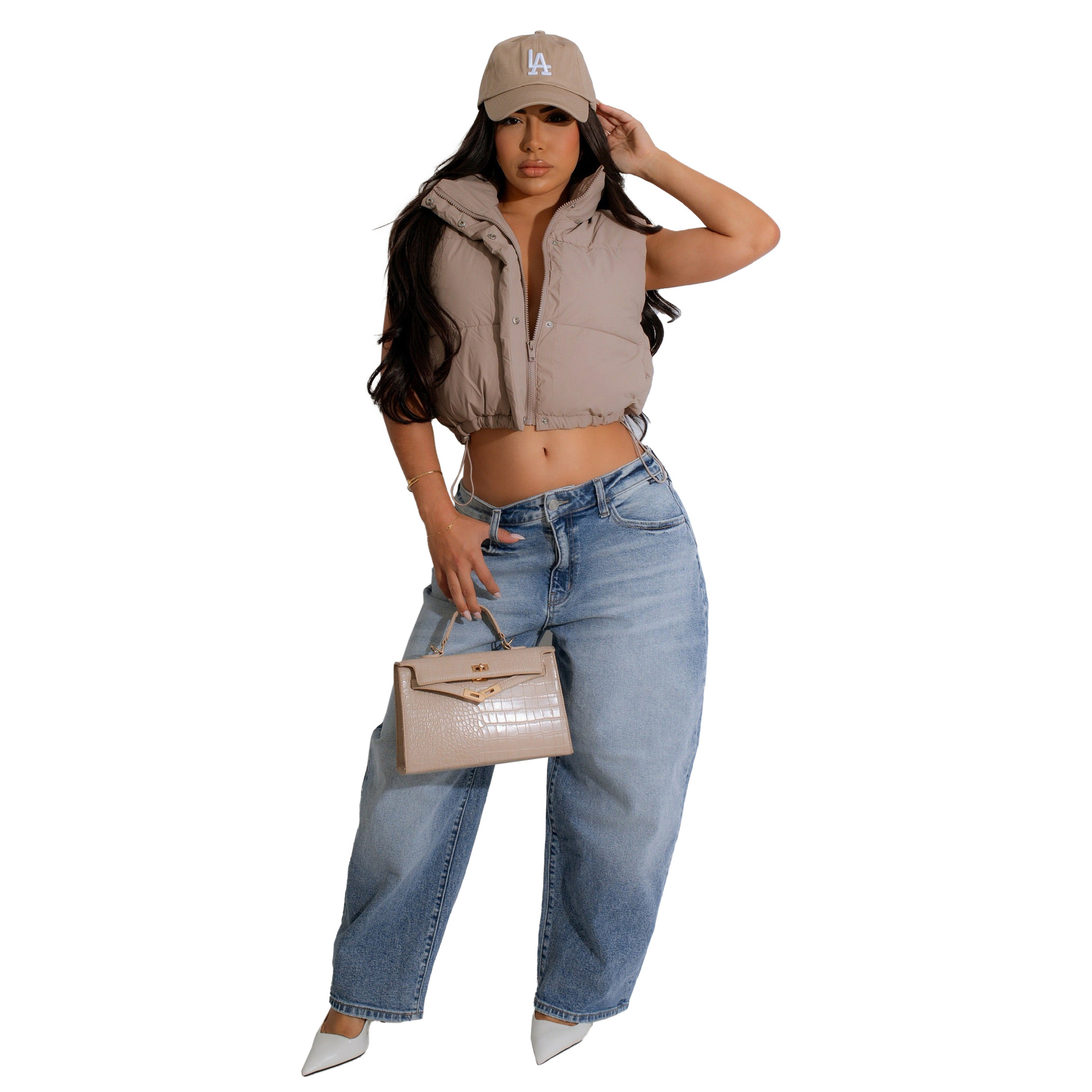 420g Weight Vest Outerwear Type Sleeveless Sleeve Length Zipper Placket Type Polyester Fabric Type Short Top Length Daily Occasion Standing Collar Neckline Slim Fit Type Solid Color Pattern Winter, Autumn Season Women's Gender Casual Style Women's Casual Solid Color Zipper Vest 20