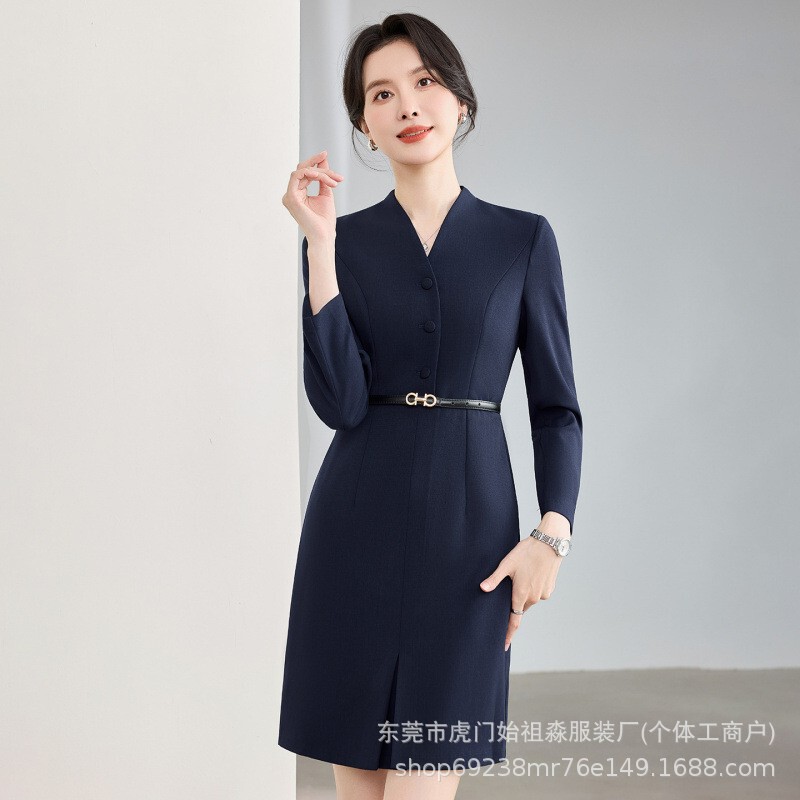 Navy blue suit dress for women, spring/autumn 2026 new collection, long sleeves, light luxury, high-end, formal occasion dress Navy blue suit dress for women, spring/autumn 2026 new collection, long sleeves, light luxury, high-end, formal occasion dress