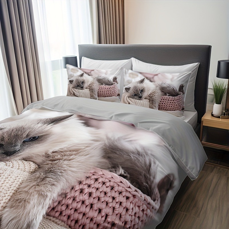 Tren transfronterizo Temu venta caliente gato cama de impresión digital traje de tres piezas funda de almohada universal de cuatro estaciones funda de edredón