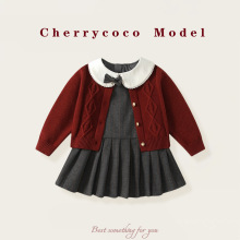 CHERRYCOCO女童套装秋冬新款女宝宝气质针织开衫背心裙二件套装