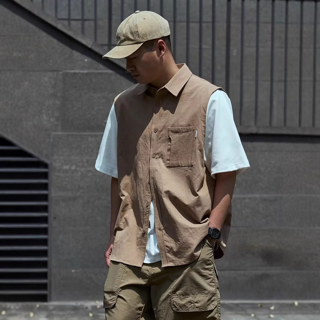 Japanese Style Top Summer Fake Two-piece Contrast Color Stitching Jacket Junior Sense Workwear Short-sleeved Shirt for Men Wear Hong Kong Style