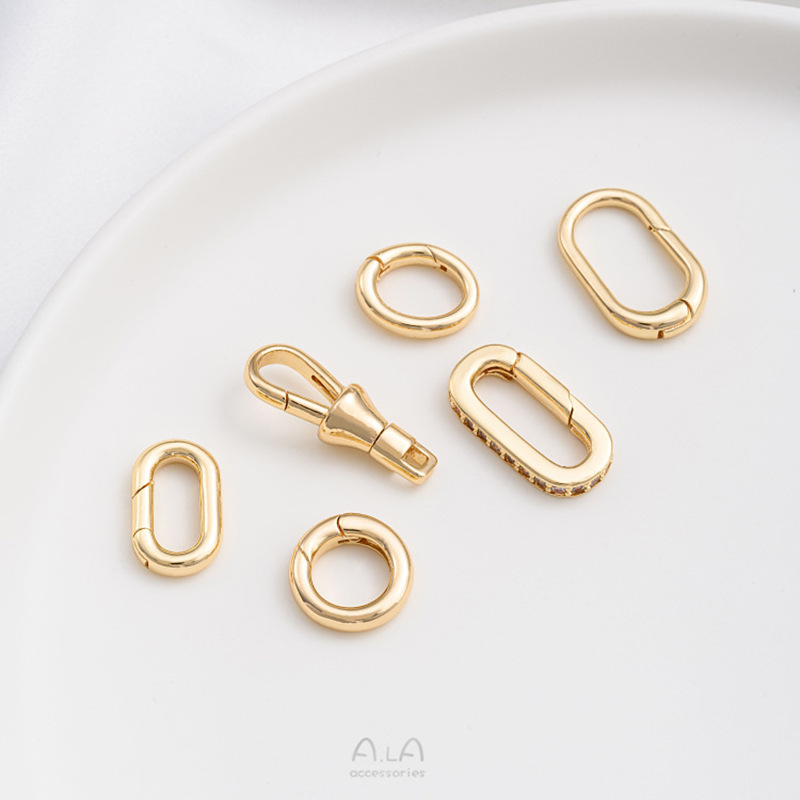Spring Clasp Wholesale 14K Gold-Plated Color-Preserving Round Oval Clasp DIY Pearl Chain Jewelry End Connection Clasp