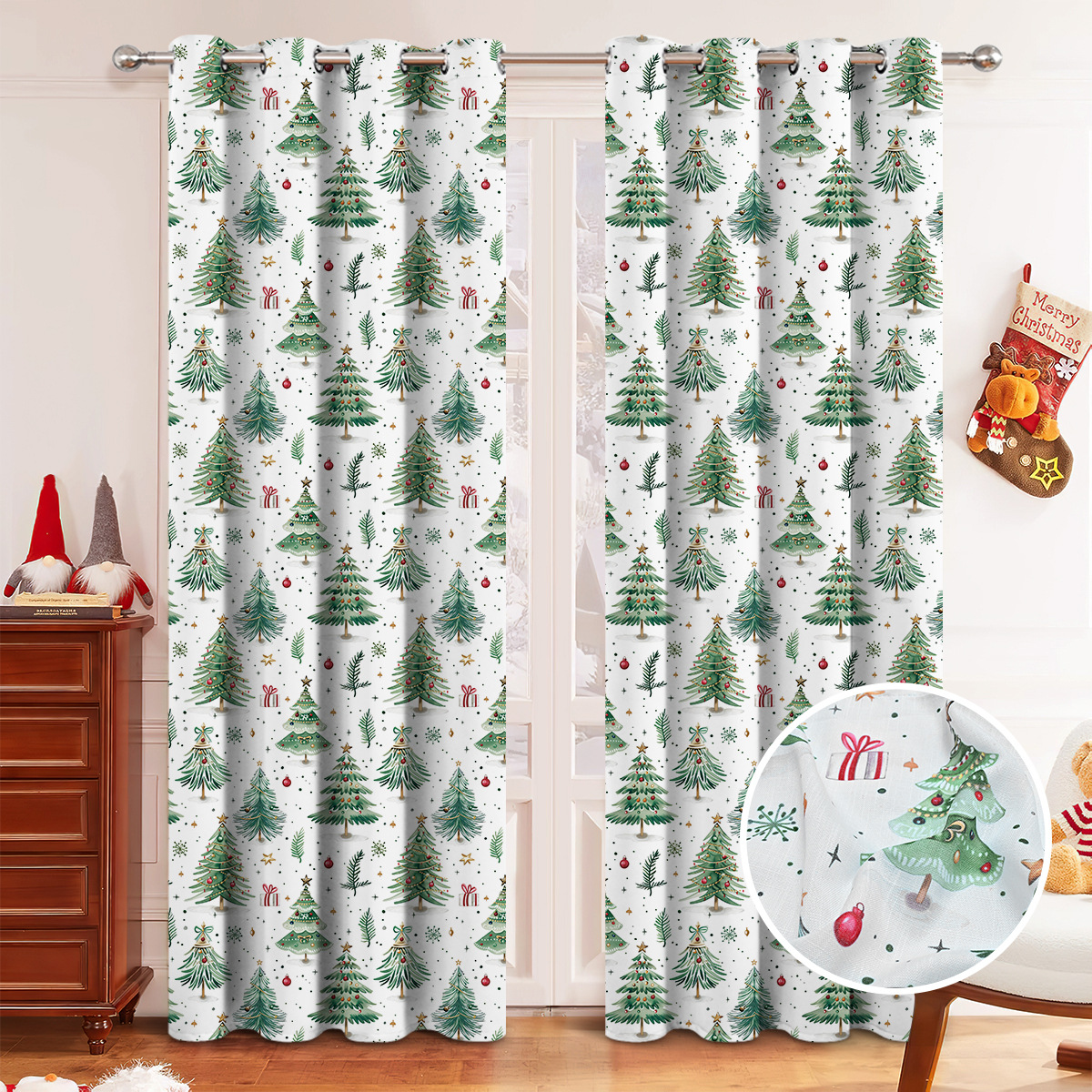 Cortina opacas perforadas del bosque navideño transfronterizo Amazon Cortina de decoración navideña europea y americana