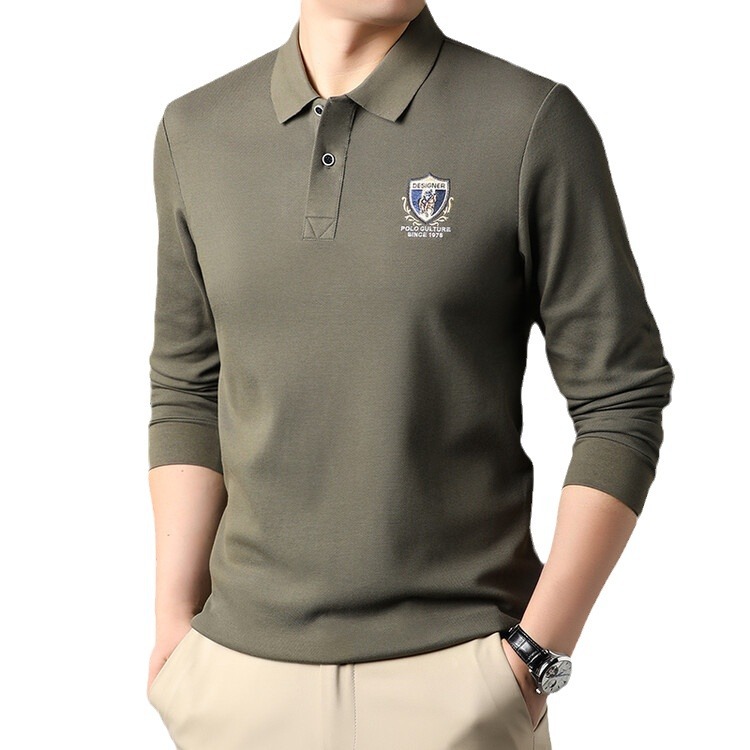 Spring Autumn Collar Business Long Sleeve Solid Color Men's Middle aged and Elderly Loose 2024 New T-shirt Polo_voghion.com