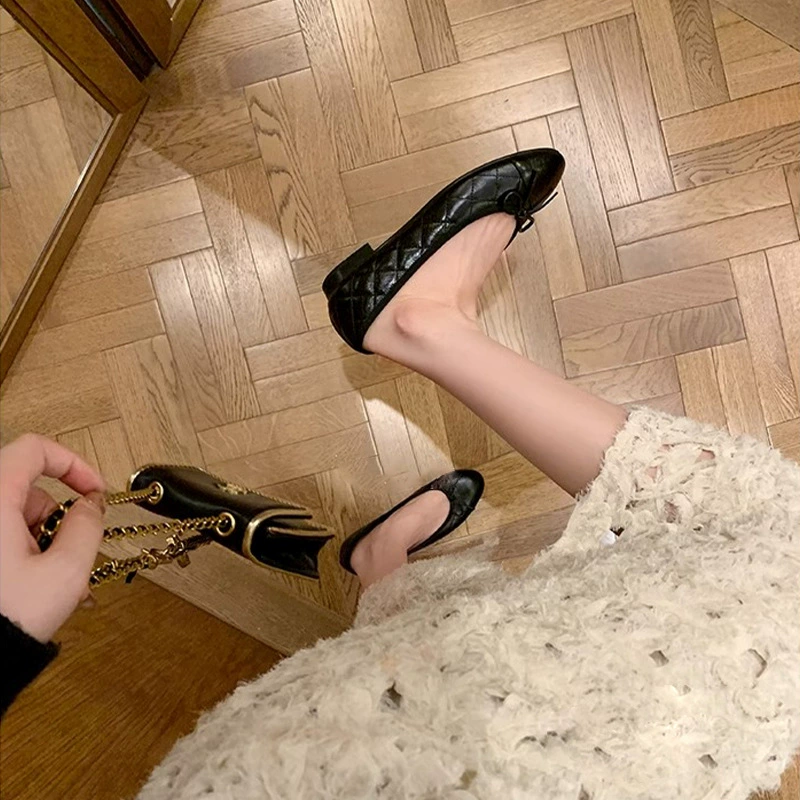 Летняя обувь, балетки с бантом, стиль Chanel, натуральная кожа