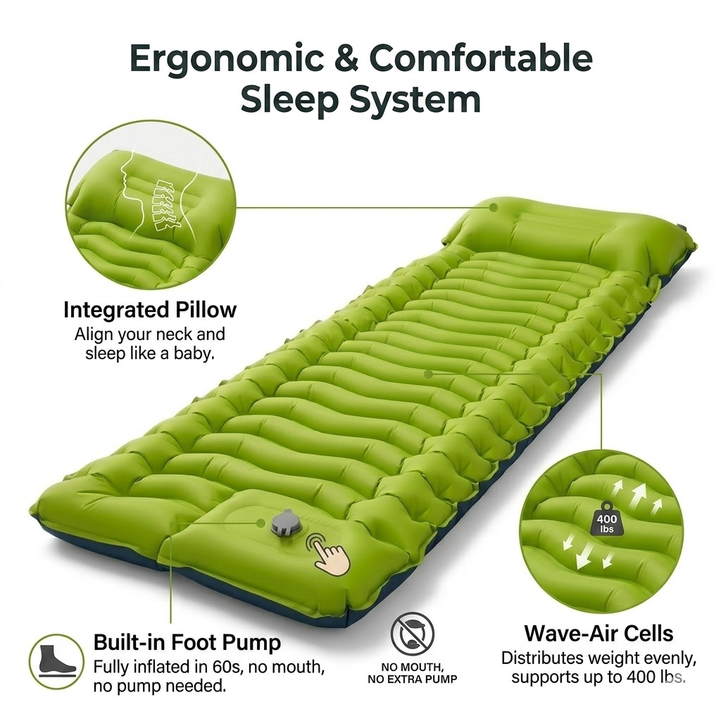 Outdoor Camping Tpu Inflatable Mat, Lightweight Waterproof and Moisture-Proof Sleeping Pad for Hiking and Camping, Amazon's Best-Selling Mat