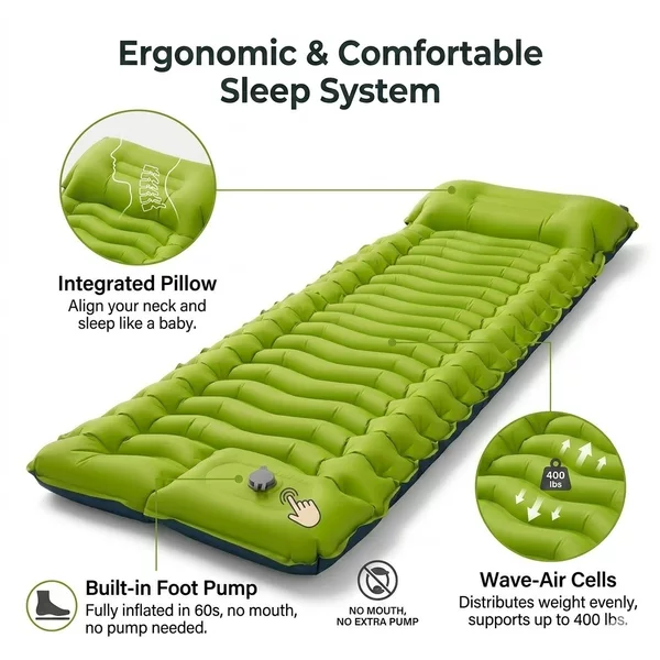 Outdoor Camping Tpu Inflatable Mat, Lightweight Waterproof and Moisture-Proof Sleeping Pad for Hiking and Camping, Amazon's Best-Selling Mat