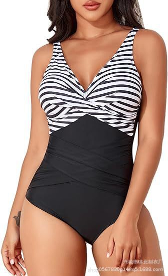 2024 Amazon nuevo trajes de baño de mujer europeos y estadounidenses unidos delgados trajes de baño unidos retro plegado retro