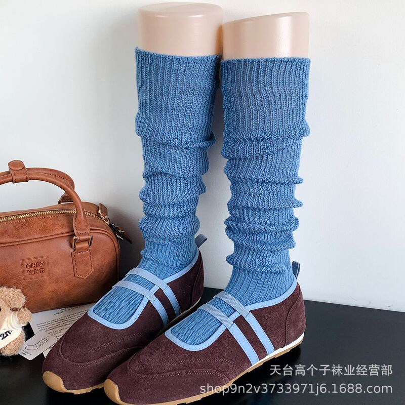 Autumn and Winter Blue Wool Knitted Calf Socks for Women, Colorful Dopamine Outfits, Knee-High Socks to Modify Leg Shape, Pile Socks Autumn and Winter Blue Wool Knitted Calf Socks for Women, Colorful Dopamine Outfits, Knee-High Socks to Modify Leg Shape, Pile Socks
