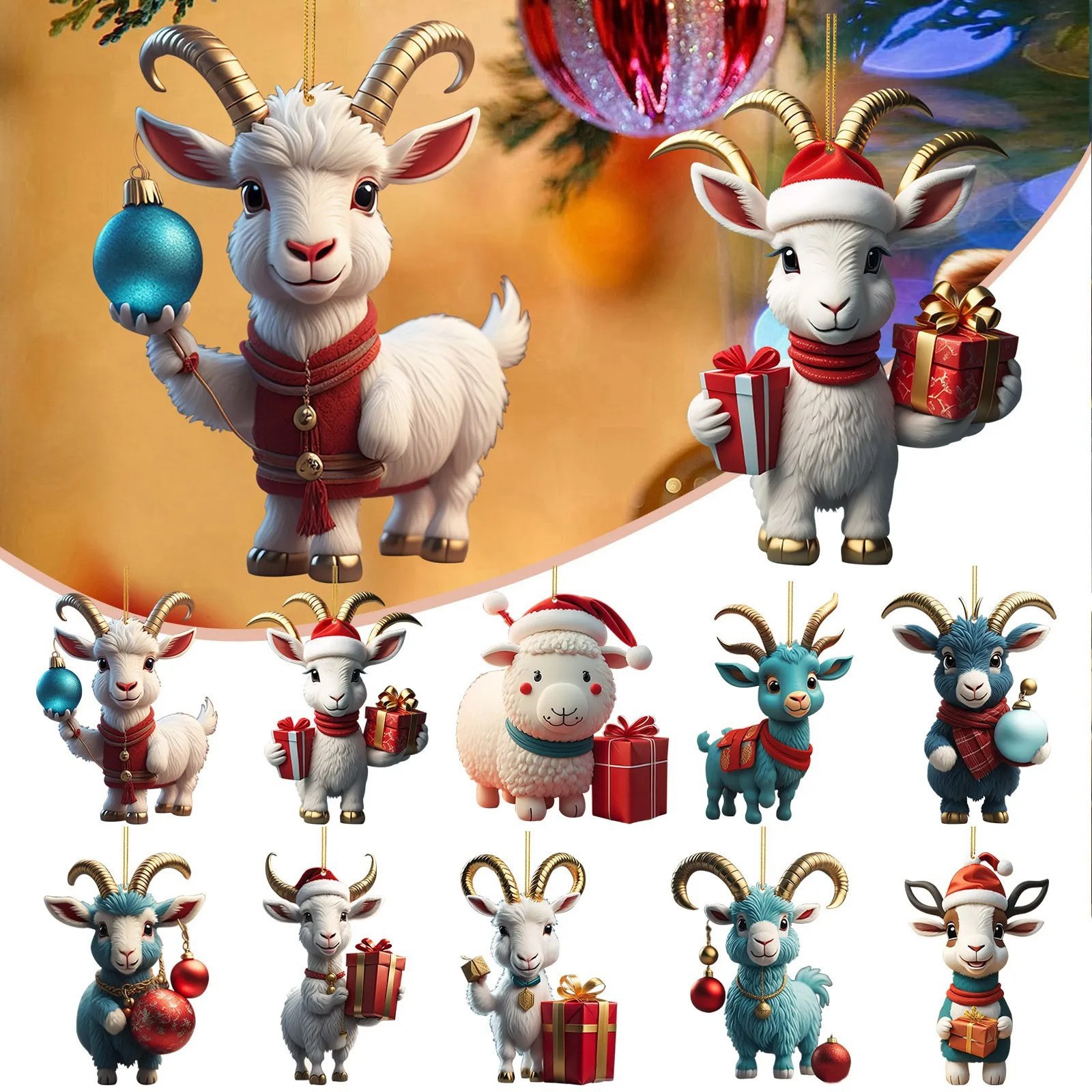 Nuevos productos transfronterizos de Navidad lindos dibujos animados cabra automóvil decoración de Navidad árbol de Navidad colgante decoración para el hogar image 1